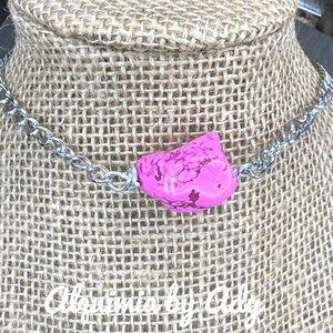 Hot pink and silver chunky necklace